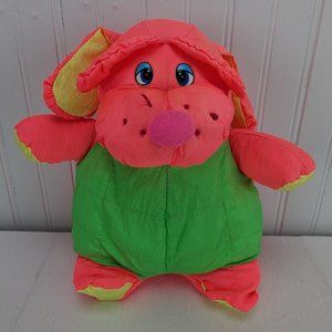 Toy O Rama Nylon Dog Plush Bright Neon Orange 10" Stuffed Animal Green Yellow